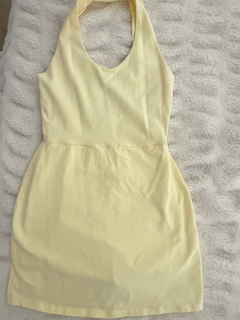 XS Fashion Nova Light Yellow Cross-Back Mini Dress w/ attached shorts - Picture 2 of 4